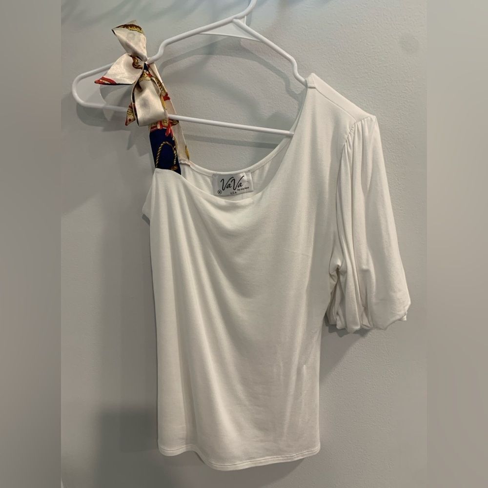 Vava by Joy Han White One-Shoulder Blouse with Patterned Strap